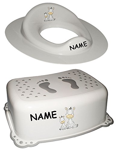 2 TLG. Set: Toilettensitz/Toilettenaufsatz/Sitzverkleinerer & Anti RUTSCH - Trittschemel/Tritthocker/Kindersitz - Zebra - weiß - incl. Namen - Kin.. 2 TLG. Set: Toilettensitz/Toilettenaufsatz/Sitzverkleinerer & Anti RUTSCH - Trittschemel/Tritthocker/Kindersitz - Zebra - weiß - incl. Namen - Kin.. von alles-meine.de GmbH