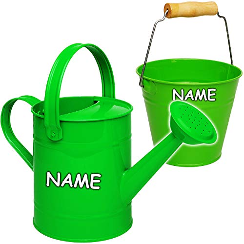 2 TLG. Set: Kleiner - Eimer + Gießkanne - Metall - grün/apfelgrün - inkl. Name - 1,5 Liter - Blech Kindereimer Blecheimer/Metalleimer Sandeimer/Kinderei.. von alles-meine.de GmbH