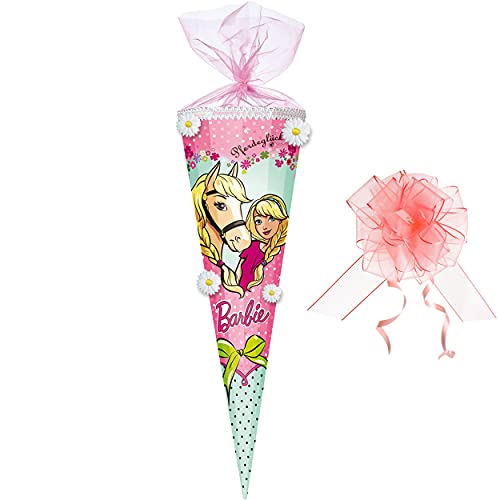 3-D Blumen Applikation ! - Schultüte - kompatibel mit Barbie - Pferdemotiv - 70 cm - rund - incl. Schleife - Organza Abschluß - Zuckertüte - mit/ohne .. von alles-meine.de GmbH