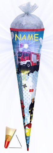 3-D Schultüte - Feuerwehr - mit Licht Effekt - 70 cm - incl. Namen - mit Holzspitze - Roth - für Jungen Auto Rettung von alles-meine.de GmbH
