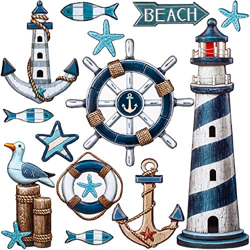 3D Wandsticker freie Motivwahl für Kinder & Erwachsene - 13 TLG. Set - Maritim - Leuchtturm - Anker - Relief Kunststoff - selbstklebend + wiederverwendbar.. von alles-meine.de GmbH