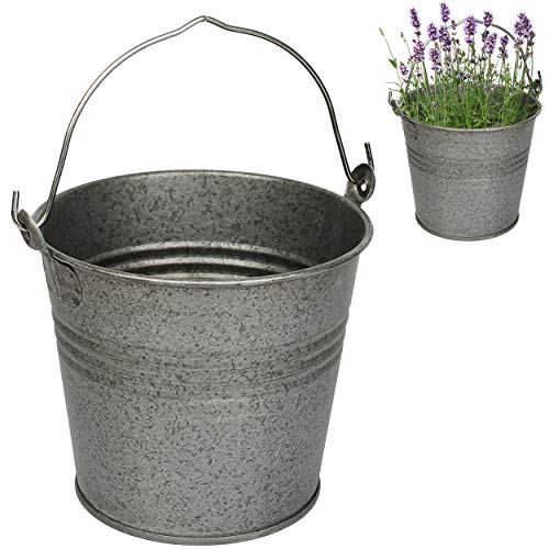 4 Stück kleine - Metall Eimer/Blumentöpfe - metallic grau/anthrazit - 15 cm hoch - 2 Liter - rostfrei - Blech Eimer/Metalleimer - rund - mit 3-D Effek.. von alles-meine.de GmbH