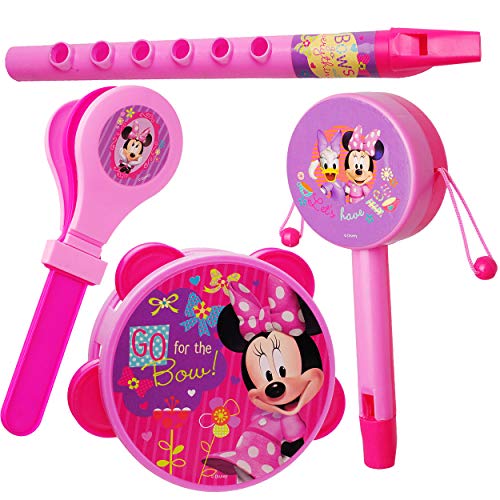 4 TLG. Set: Musikinstrumente - Disney - Minnie Mouse - Kinderflöte + Tamburin + Kastagnetten + Handtrommel - aus Kunststoff für Kinder - Instrument - Maracas .. von alles-meine.de GmbH
