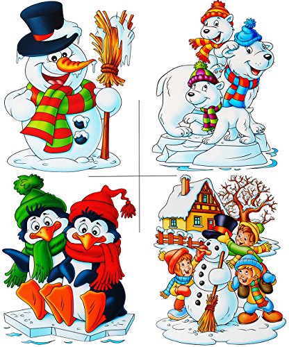 alles-meine.de GmbH 4 versch. Stück: statisch haftende XL Fensterbilder - Winter & Weihnachtsmotive - Eulen/Eisbären/Schneemann/Pinguine - wiederverwendbar + selbstkleb.. von alles-meine.de GmbH