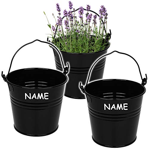 5 Stück kleine - Metalleimer/Blumentöpfe - schwarz - inkl. Name - 15 cm hoch - 2 Liter - Metall rostfrei - Blech Eimer - rund - mit 3-D Effekt Rillen Präg.. 5 Stück kleine - Metalleimer/Blumentöpfe - schwarz - inkl. Name - 15 cm hoch - 2 Liter - Metall rostfrei - Blech Eimer - rund - mit 3-D Effekt Rillen Präg.. von alles-meine.de GmbH