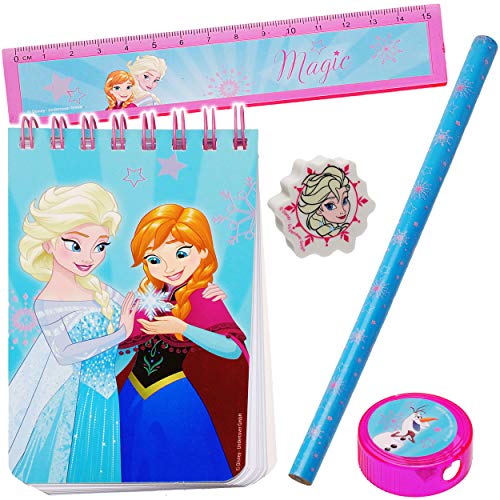 5 TLG. Schreibset Disney die Eiskönigin - Frozen Bleistift + Lineal + Radiergummi + Spitzer + Notizblock/Kinder - Set für die Schule - Vorschule/Kinde.. von alles-meine.de GmbH