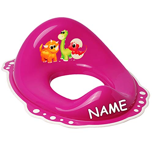 Anti RUTSCH - Toilettensitz/Toilettenaufsatz/Sitzverkleinerer - pink - rosa Tiere - Dinosaurier - Dino inkl. Name - Bieco - Standardgröße mit Lehne & .. von alles-meine.de GmbH