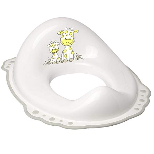 Anti RUTSCH - Toilettensitz/Toilettenaufsatz/Sitzverkleinerer - weiß - grau Tiere - Giraffe Bieco - Standardgröße mit Lehne & Pullerschutz - rutschfes.. von alles-meine.de GmbH