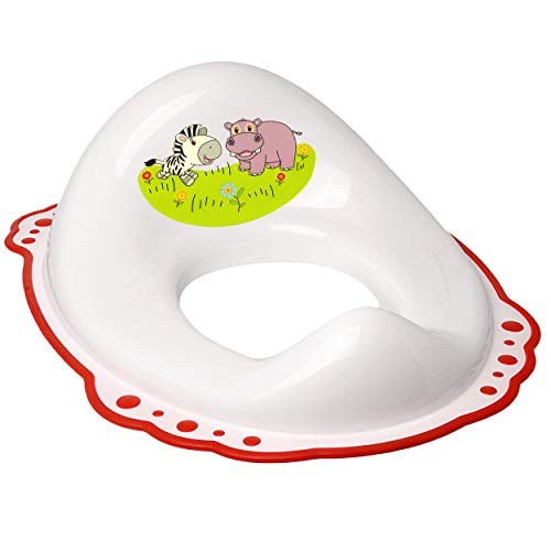 Anti RUTSCH - Toilettensitz/Toilettenaufsatz/Sitzverkleinerer - weiß - rot Tiere - Zebra & Nilpferd Bieco - Standardgröße mit Lehne & Pullerschutz - r.. von alles-meine.de GmbH