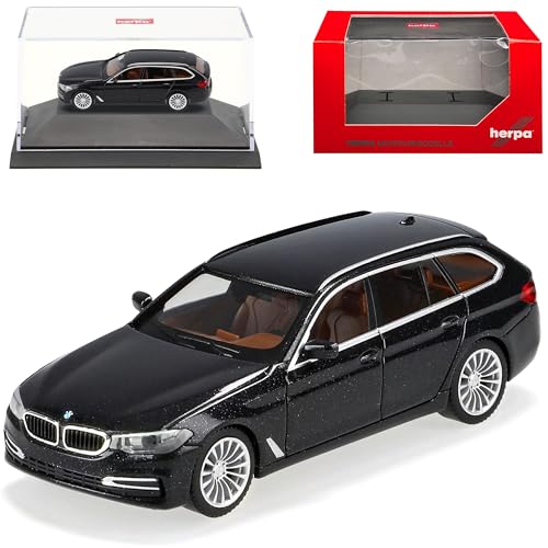 B*M*W 5er G31 Touring Kombi Saphir Schwarz 2017-2023 mit Sockel und Vitrine H0 1/87 Herpa Modell Auto mit individiuellem Wunschkennzeichen von alles-meine.de GmbH