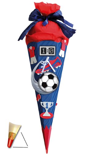 BASTELSET Schultüte - Fußball 85 cm - mit/ohne Sound - mit Holzspitze - Zuckertüte Roth - ALLE Größen - 6 eckig Fußballer Fussball Sport Jungen rot blau von alles-meine.de GmbH