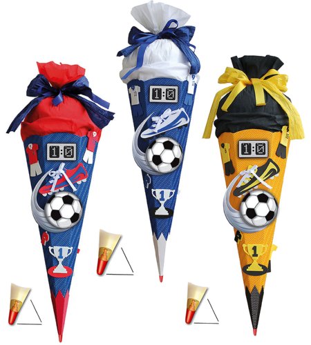 BASTELSET Schultüte - Fußball 85 cm - mit Holzspitze - Zuckertüte Roth - ALLE Größen - 6 eckig Fußballer Fussball Sport Jungen Weiß Blau von alles-meine.de GmbH