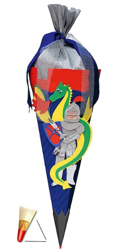 BASTELSET Schultüte - Ritter 50 cm - mit Holzspitze - Zuckertüte Roth - ALLE Größen - 6 eckig Drachen Jungen Ritterburg Blaue von alles-meine.de GmbH