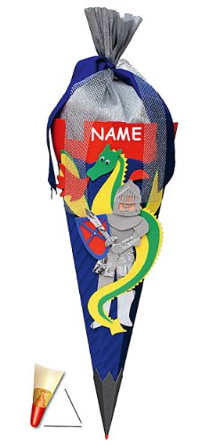 BASTELSET Schultüte - Ritter - 85 cm - incl. Namen - mit Holzspitze - Zuckertüte Roth - ALLE Größen - 6 eckig Drachen Jungen Ritterburg Blaue BASTELSET Schultüte - Ritter - 85 cm - incl. Namen - mit Holzspitze - Zuckertüte Roth - ALLE Größen - 6 eckig Drachen Jungen Ritterburg Blaue von alles-meine.de GmbH