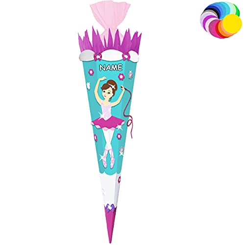 Bastelset - Schultüte Farbe & Größe wählbar 70/85 / 100 cm - Tänzerin - Ballerina - inkl. Name - Farbe frei wählbar - Bastelschultüte - Zuckertüte zum s.. von alles-meine.de GmbH