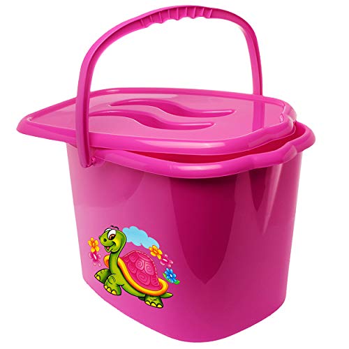 Eimer/Putzeimer/Mülleimer - mit Deckel + Tragegriff - pink - rosa Tiere - Schildkröte & Blumen Bieco - geruchsdicht - Windeleimer Geruch - geruchsfrei.. von alles-meine.de GmbH