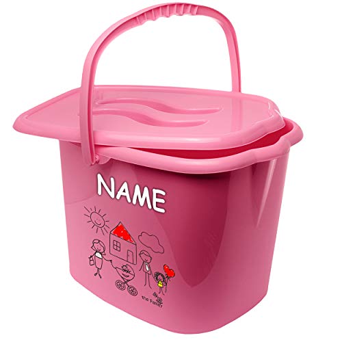 Eimer/Putzeimer/Mülleimer - mit Deckel + Tragegriff - rosa - pink kleine Familie - gemalt inkl. Name - Bieco - geruchsdicht - Windeleimer Geruch - ger.. von alles-meine.de GmbH