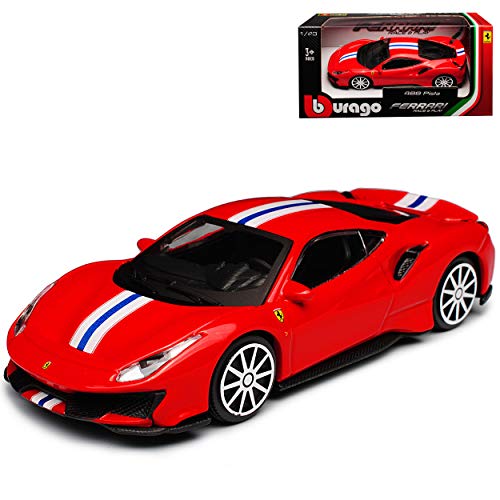 alles-meine.de GmbH Ferrari 488 Pista Coupe Rot mit Streifen Modell ab 2015 Version Ab Genf Autosalon 2018 1/43 Burago Modell Auto mit individiuellem Wunschkennzeichen von alles-meine.de GmbH