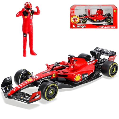 Ferrari SF-23 Nr 16 Charles Leclerc Formel 1 Saison 2023 mit Fahrerfigur 1/24 Burago Modell Auto mit individiuellem Wunschkennzeichen von alles-meine.de GmbH