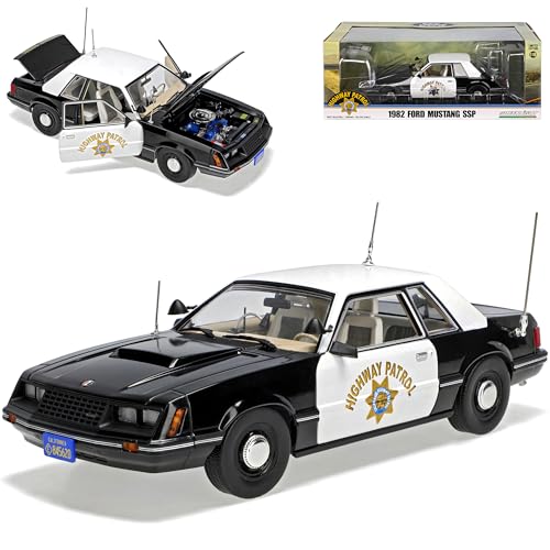 Ford Mustang SSP 1982 Weiss Schwarz California Highway Patrol 3. Generation 1979-1993 1/18 Greenlight Modell Auto mit individiuellem Wunschkennzeichen von alles-meine.de GmbH