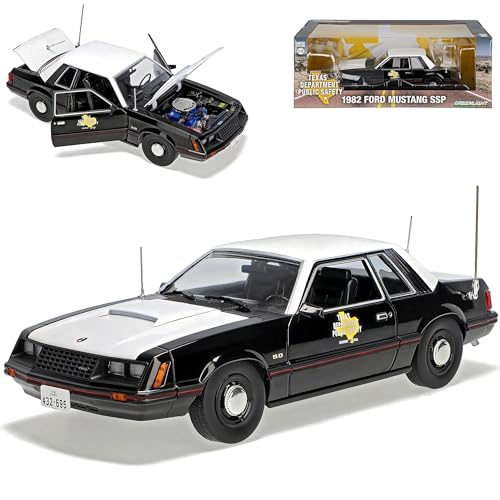 Ford Mustang SSP 1982 Weiss Schwarz Texas Department Highway Patrol 3. Generation 1979-1993 1/18 Greenlight Modell Auto mit individiuellem Wunschkennzeichen von alles-meine.de GmbH