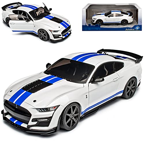 alles-meine.de GmbH Ford Shelby Mustang GT500 VI Coupe Weiss mit Streifen in Blau Modell Ab 2014 Version Ab 2020 1/18 Solido Modell Auto mit individiuellem Wunschkennzeichen von alles-meine.de GmbH