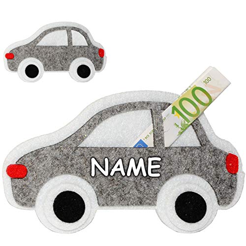 Geldgeschenk/Deko/Glückwunschkarte - Filz Auto - grau - inkl. Name - ideal für Gutschein + Geldscheine + Foto´s + Glückwünsche - Geldgeschenkverpackung - .. von alles-meine.de GmbH