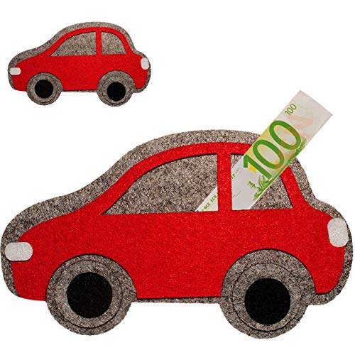 Geldgeschenk/Deko/Glückwunschkarte - Filz Auto - rot - ideal für Gutschein + Geldscheine + Foto´s + Glückwünsche - Geldgeschenkverpackung - Reisekasse/F.. von alles-meine.de GmbH