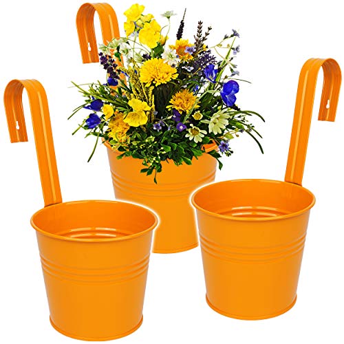 Hänge - Blumentopf/Hängetopf/Pflanzschale - Metall - Ø 17 cm - orange RUND - Hängend/mit Haken & Halterung - Aufhängen - groß - mit Henkel - Eimer/De.. von alles-meine.de GmbH