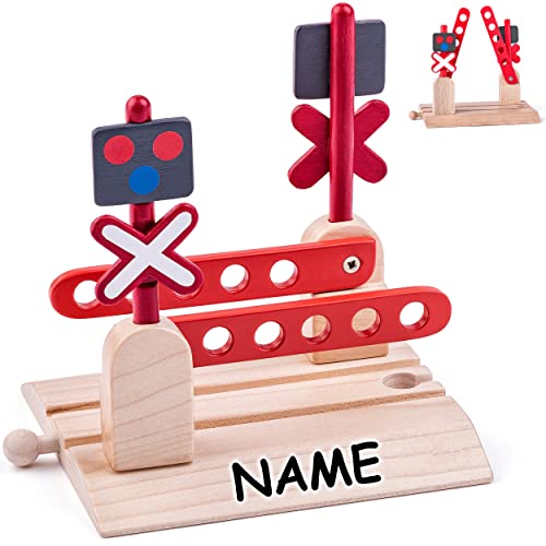 Holz - Bahnübergang/Schranke - Ampel & Andreaskreuz - Kreuzung - inkl. Name - für Eisenbahn/Holzeisenbahn - passend für alle Schienen-Systeme & Straßen - .. von alles-meine.de GmbH