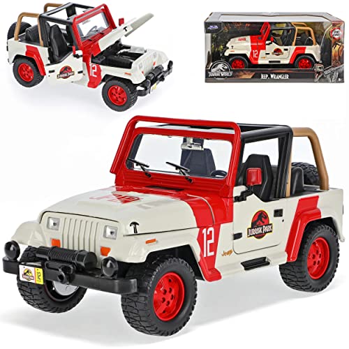 alles-meine.de GmbH Jeep Wrangler Rubicon Rot Weiss Jurassic Park 1/24 Jada Modell Auto mit individiuellem Wunschkennzeichen von alles-meine.de GmbH