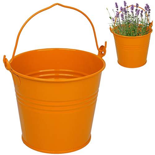 Kleiner - Metall Eimer/Blumentopf - orange - 15 cm hoch - 2 Liter - rostfrei - Blech Eimer/Metalleimer - rund - mit 3-D Effekt Rillen Prägung - mit Henkel.. von alles-meine.de GmbH