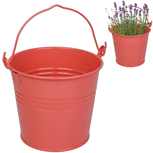 Kleiner - Metall Eimer/Blumentopf - rosa/lachs/pink - 15 cm hoch - 2 Liter - rostfrei - Blech Eimer/Metalleimer - rund - mit 3-D Effekt Rillen Prägung.. von alles-meine.de GmbH