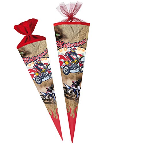 LED Licht - Effekt ! - Schultüte - Motorrad - Motocross - Enduro - 85 cm - 12 eckig - Tüllabschluß - Zuckertüte - mit/ohne Kunststoff Spitze - Nestler - Jun.. von alles-meine.de GmbH