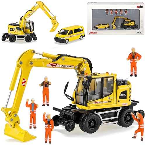 Liebherr A 922 Rail Zweiwege Bagger mit Volkwagen T5 und 5 Bauarbeiter Baustelle Baufahrzeug H0 1/87 Schuco Modell Auto mit individiuellem Wunschkennzeichen von alles-meine.de GmbH