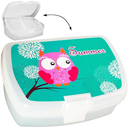 Lunchbox/Brotdose - Eule auf AST - BPA frei - mit Einsatz/herausnehmbaren Fach - Brotbüchse Küche Essen - Mädchen Eulen türkis Tiere/Vogel - Vesperb.. von alles-meine.de GmbH