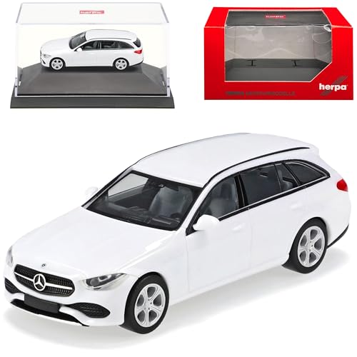 Mercedes-B C-Klasse W206 S206 T-Modell Kombi Polar Weiss Ab 2021 mit Sockel und Vitrine H0 1/87 Herpa Modell Auto mit individiuellem Wunschkennzeichen von alles-meine.de GmbH