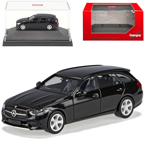 Mercedes-B C-Klasse W206 S206 T-Modell Kombi Schwarz Ab 2021 mit Sockel und Vitrine H0 1/87 Herpa Modell Auto mit individiuellem Wunschkennzeichen von alles-meine.de GmbH