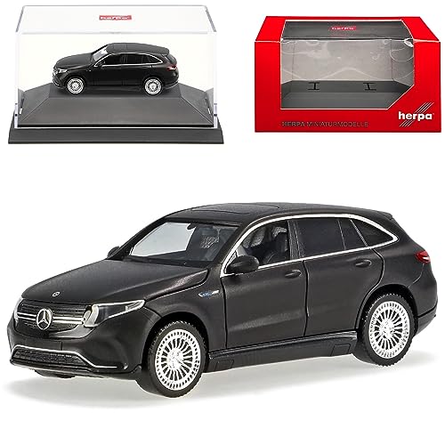 Mercedes-B EQC N293 SUV AMG Matt Schwarz Ab 2019 mit Sockel und Vitrine H0 1/87 Herpa Modell Auto mit individiuellem Wunschkennzeichen von alles-meine.de GmbH