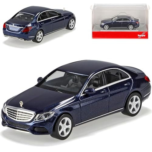 Mercedes-B C-Klasse Limousine Dunkel Blau W205 Ab 2014 H0 1/87 Herpa Modell Auto mit individiuellem Wunschkennzeichen von alles-meine.de GmbH