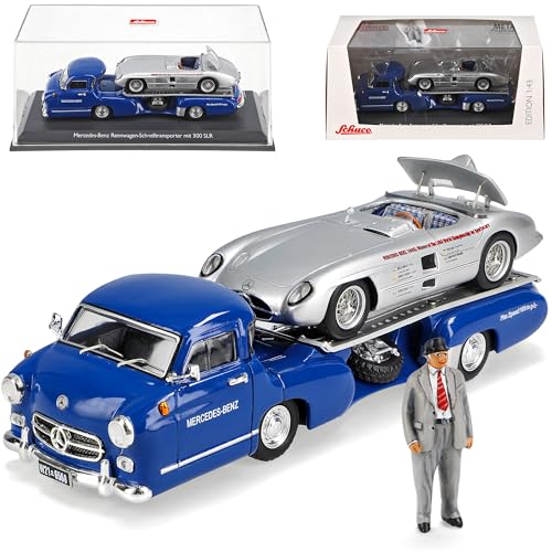 Mercedes-B Renntransporter Rennwagen Schnelltransporter 1955 W196 mit Mercedes 300 SLR und Figur 1/43 Schuco Modell Auto mit individiuellem Wunschkennzeichen von alles-meine.de GmbH