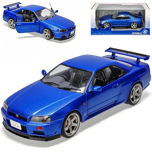 Nisan Skyline R34 GT-R Coupe Bayside Blau 1998-2002 1/18 Solido Modell Auto mit individiuellem Wunschkennzeichen von alles-meine.de GmbH