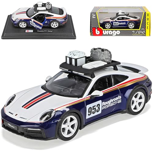 alles-meine.de GmbH Porsche 911 992 Dakar Coupe Weiss Blau Neue Generation Ab 2019 1/24 Burago Modell Auto mit individiuellem Wunschkennzeichen von alles-meine.de GmbH