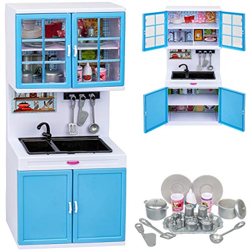 Puppenhaus Möbel - 31 cm groß - Spüle + Vorratsschank - mit Zubehör - Miniatur Puppenstube Küche - passend für alle gängigen Modepuppen - Geschirr Küchenspüle.. von alles-meine.de GmbH