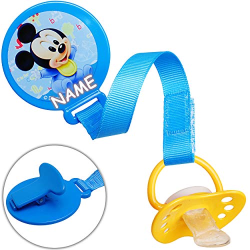 Schnullerkette/Schnullerhalter - mit Clip & Stoffband - Disney - Mickey Mouse - inkl. Name - BPA frei - Klett - blau Kette - Stoff - Schnuller - Spielzeugha.. von alles-meine.de GmbH