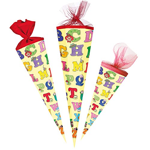 Schultüte - Alphabet/Buchstaben ABC - 22-50 cm - Größe wählbar - rund - Tüllabschluß - Zuckertüte - mit/ohne Kunststoff Spitze - Nestler - Jungen Mädche.. von alles-meine.de GmbH