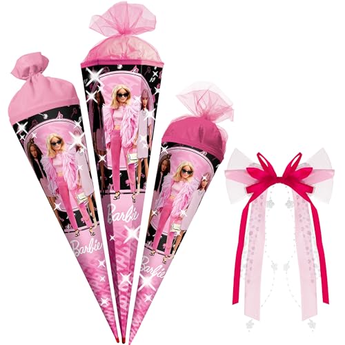 Schultüte - Barbie - 35-85 cm - Größe wählbar - Holzspitze wählbar - inkl. Bänder Schleife - Zuckertüte - Tüll - oder Filzabschluß - eckig/rund - klein & .. von alles-meine.de GmbH