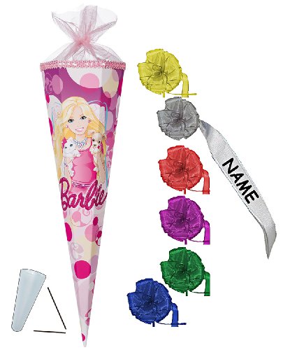 Schultüte - Barbie Haustier 35 cm - incl. individueller Schleife - mit/ohne Kunststoff Spitze - Tüllabschluß - Zuckertüte Nestler - für Mädchen Hund Katzen .. von alles-meine.de GmbH