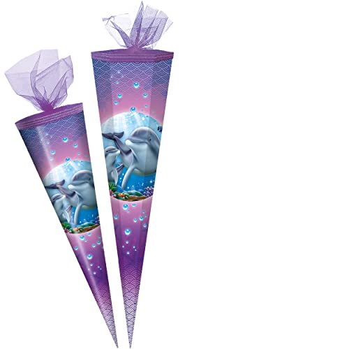 Schultüte - Delfin & Fische 50-85 cm Größe wählbar Zuckertüte - Tüllabschluß - eckig/rund - Mädchen - klein & groß - Geschenktüte - Schulanfang - De.. von alles-meine.de GmbH