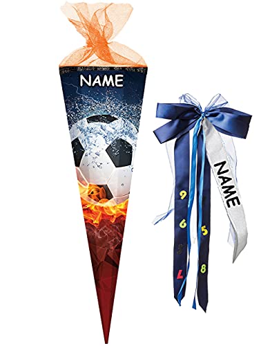 Schultüte - Fussball - Flamme - 22-100 cm - Größe wählbar - 12 eckig - incl. Name und individueller großer Schleife - Tüllabschluß - Zuckertüte - Nestle.. von alles-meine.de GmbH